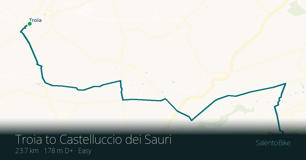Map of the Da Troia a Castelluccio dei Sauri route: 23.7 km, 178 m of ascent
