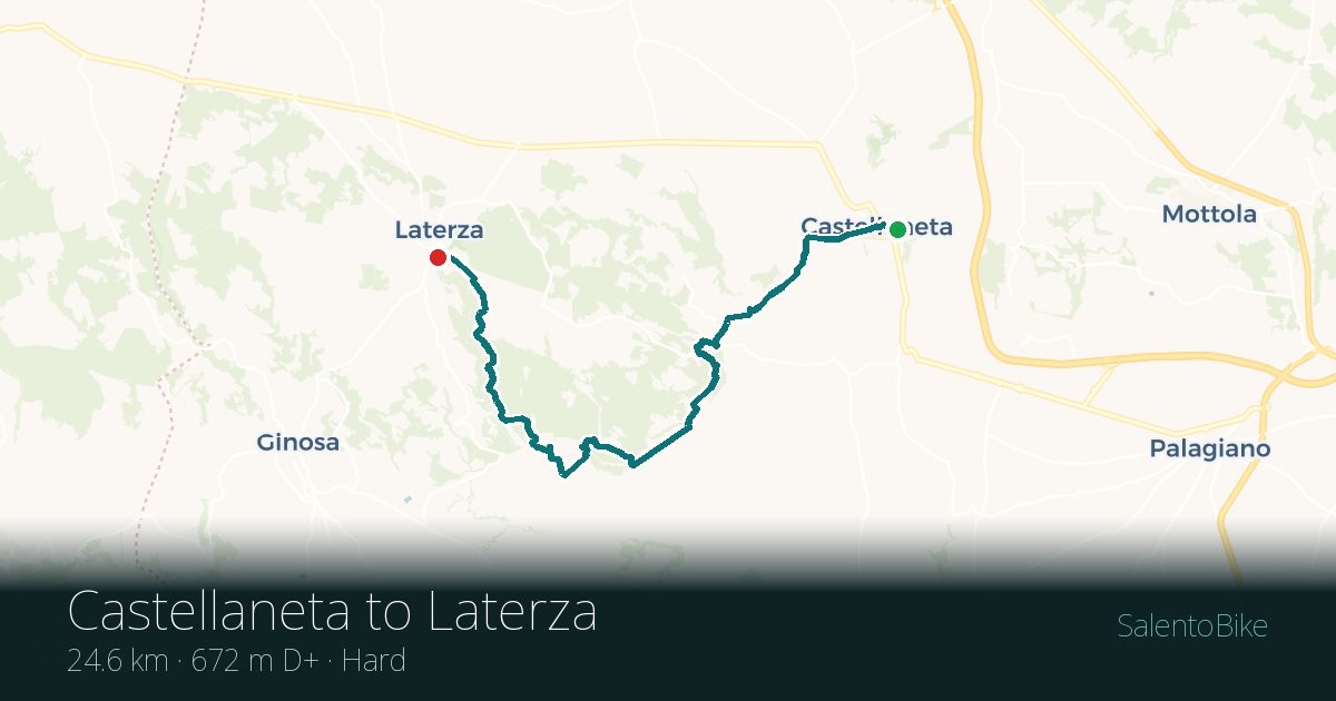 Map of the Da Castellaneta a Laterza route: 24.6 km, 672 m of ascent