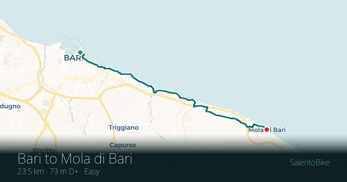 Map of the Da Bari a Mola di Bari route: 23.5 km, 73 m of ascent