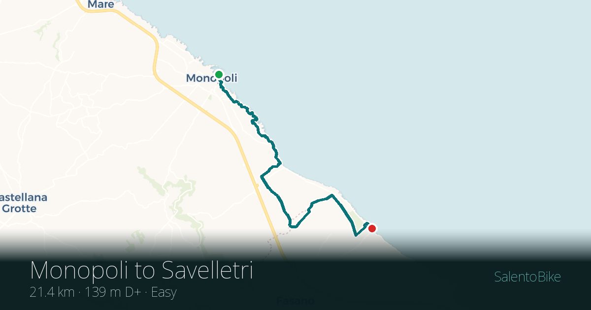 Map of the Da Monopoli a Savelletri route: 21.4 km, 139 m of ascent