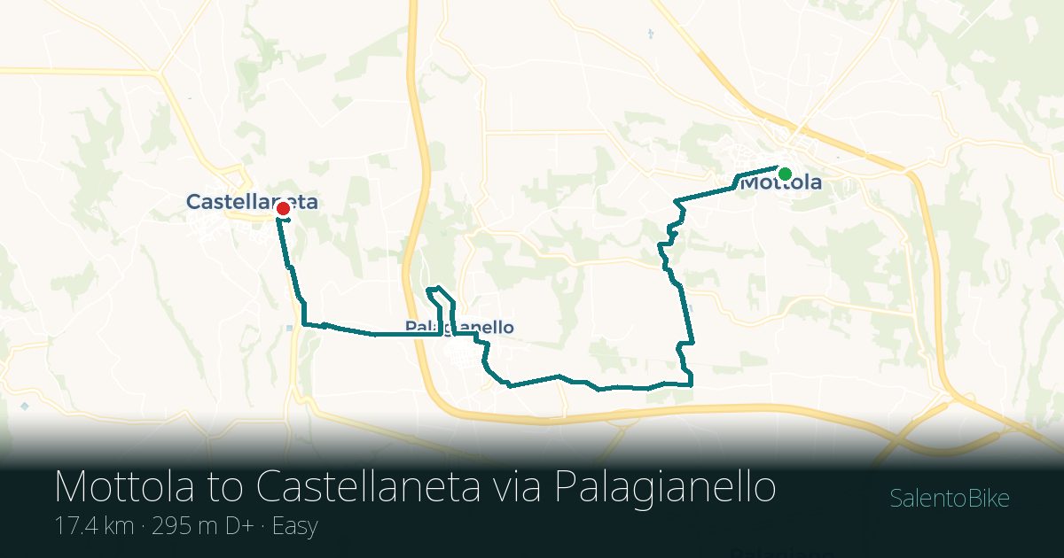 Map of the Da Mottola a Castellaneta via Palagianello route: 17.4 km, 295 m of ascent