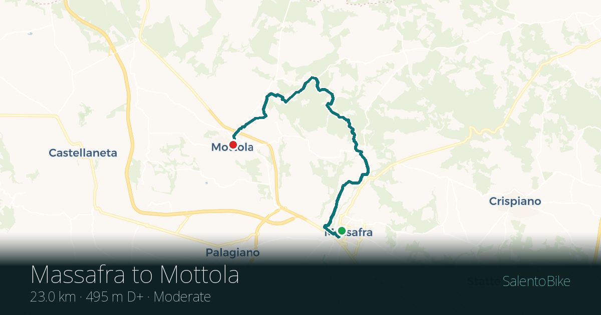 Map of the Da Massafra a Mottola route: 23 km, 495 m of ascent
