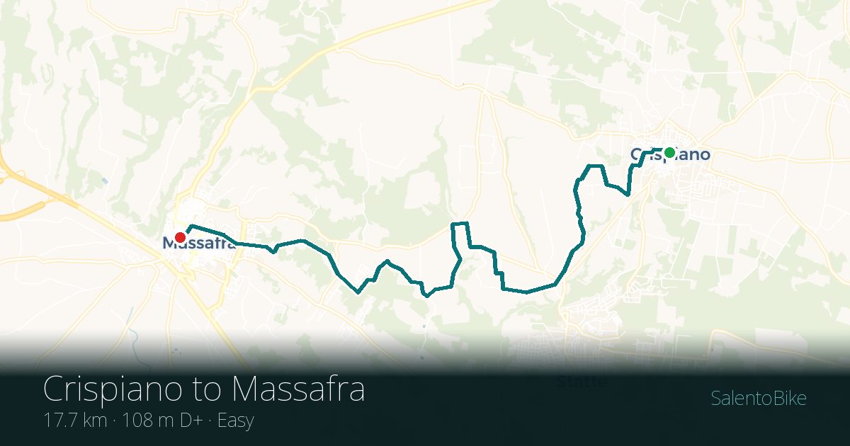 Map of the Da Crispiano a Massafra route: 17.7 km, 108 m of ascent