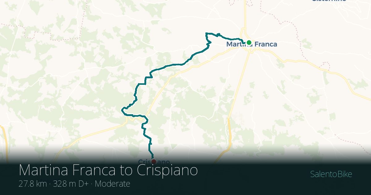 Map of the Da Martina Franca a Crispiano route: 27.8 km, 328 m of ascent