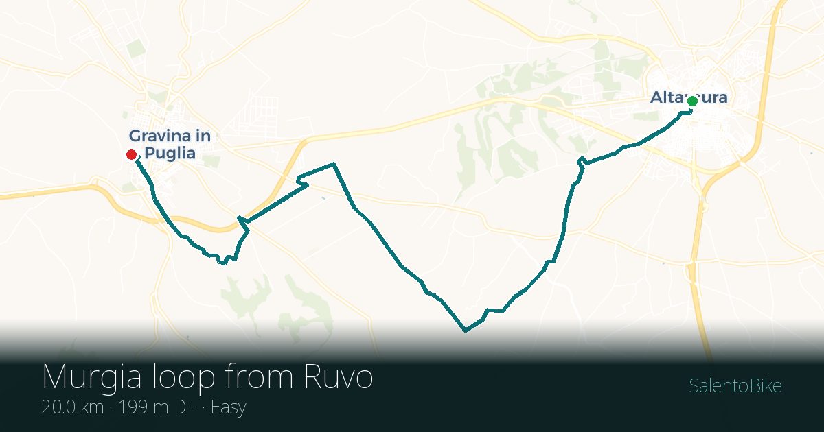 Map of the Anello Murgia da Ruvo route: 20 km, 199 m of ascent