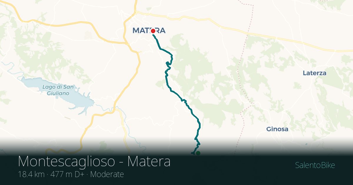 Map of the Montescaglioso - Matera route: 18.4 km, 477 m of ascent