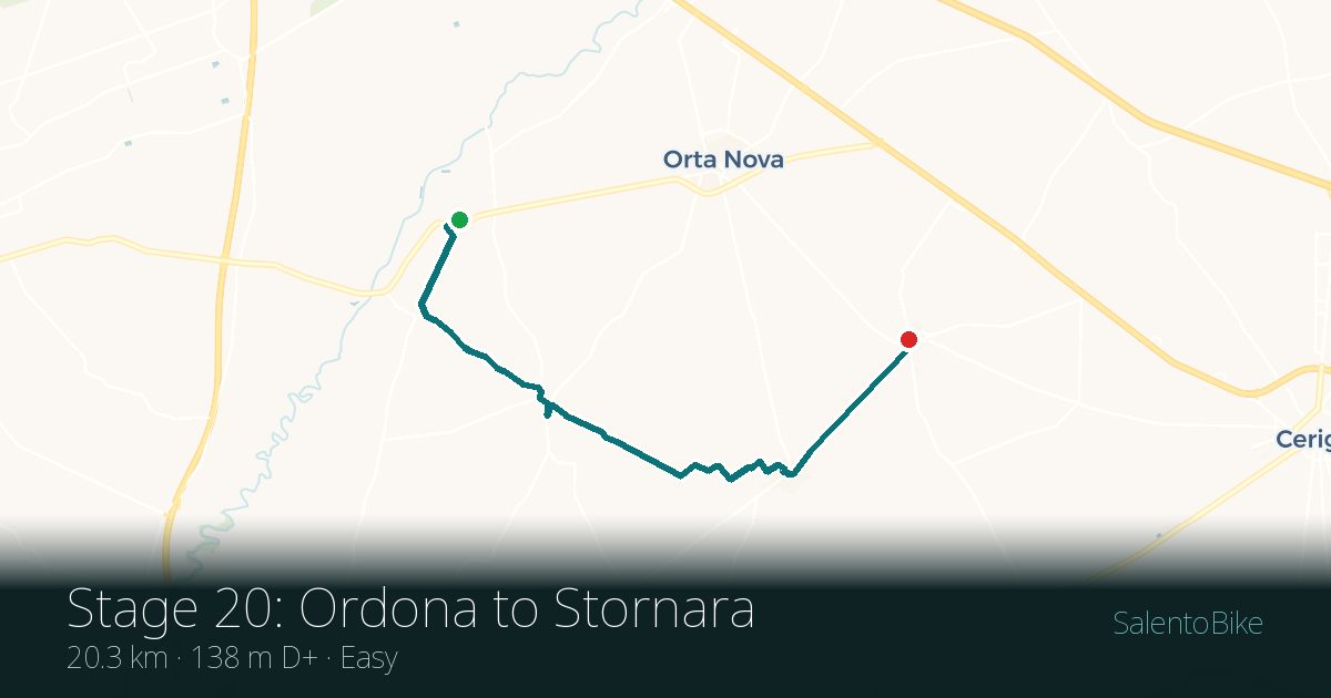 Map of the Tappa 20: da Ordona a Stornara route: 20.3 km, 138 m of ascent