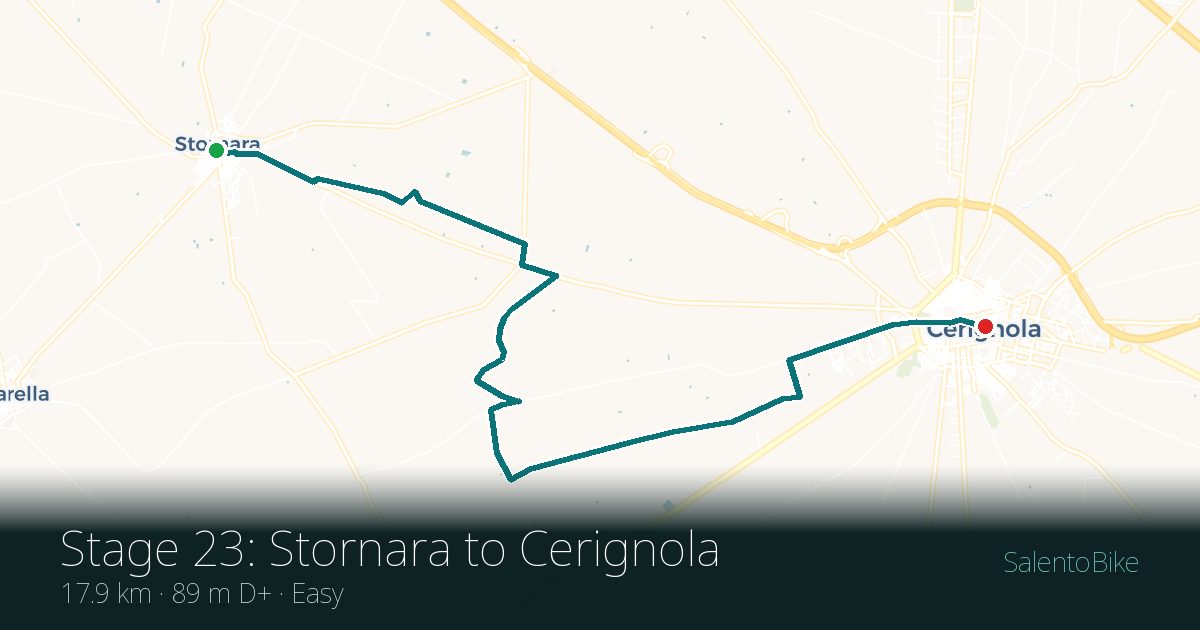 Map of the Tappa 23: da Stornara a Cerignola route: 17.9 km, 89 m of ascent
