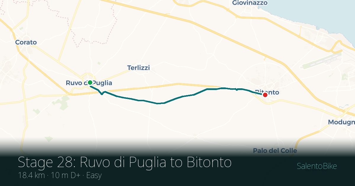 Map of the Tappa 28: da Ruvo di Puglia a Bitonto route: 18.4 km, 10 m of ascent