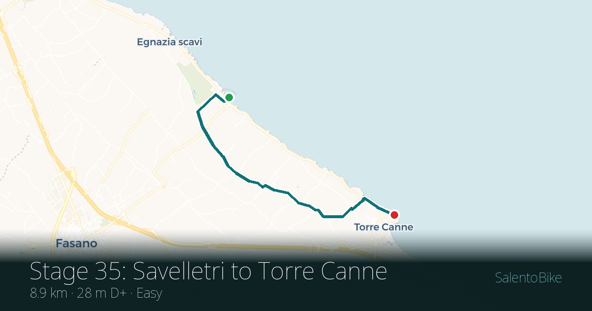 Map of the Tappa 35: da Savelletri a Torre Canne route: 8.9 km, 28 m of ascent