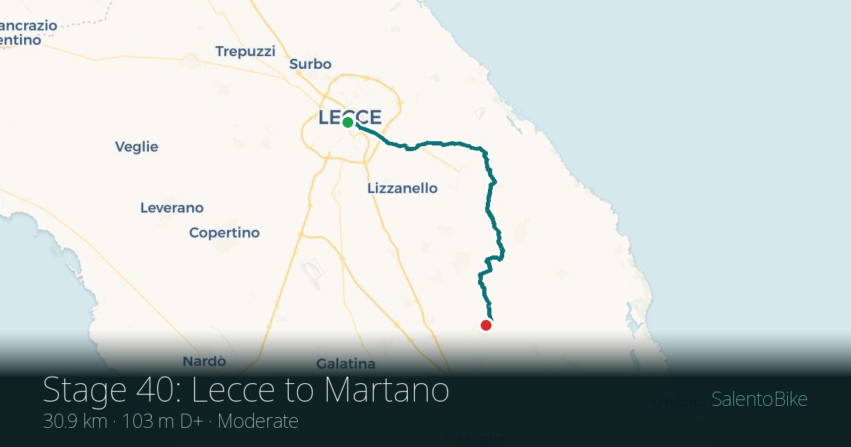 Map of the Tappa 40: da Lecce a Martano route: 30.9 km, 103 m of ascent