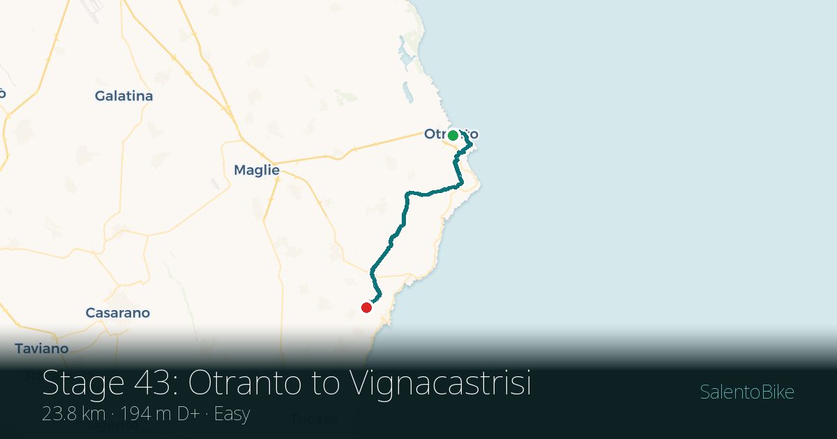 Map of the Tappa 43: da Otranto a Vignacastrisi route: 23.8 km, 194 m of ascent