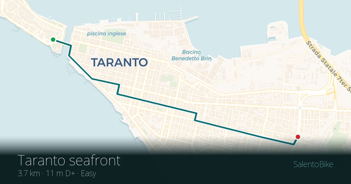 Map of the Lungomare di Taranto route: 3.7 km, 11 m of ascent