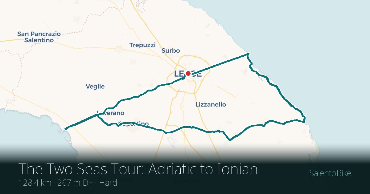 Map of the Da The Two Seas Tour: Adriatic a Ionian route: 128.4 km, 267 m of ascent