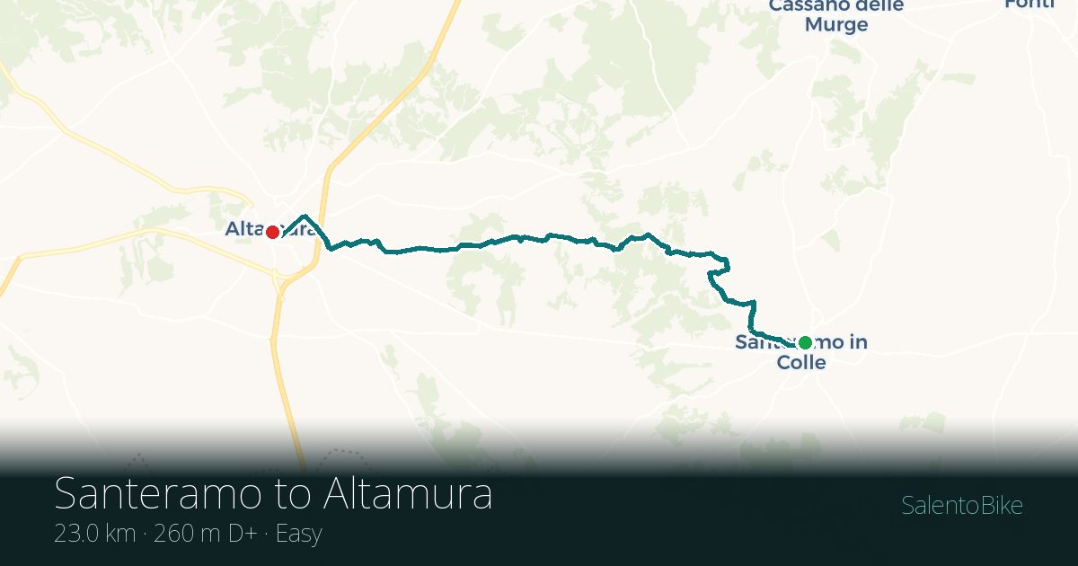 Map of the Da Santeramo a Altamura route: 23 km, 260 m of ascent